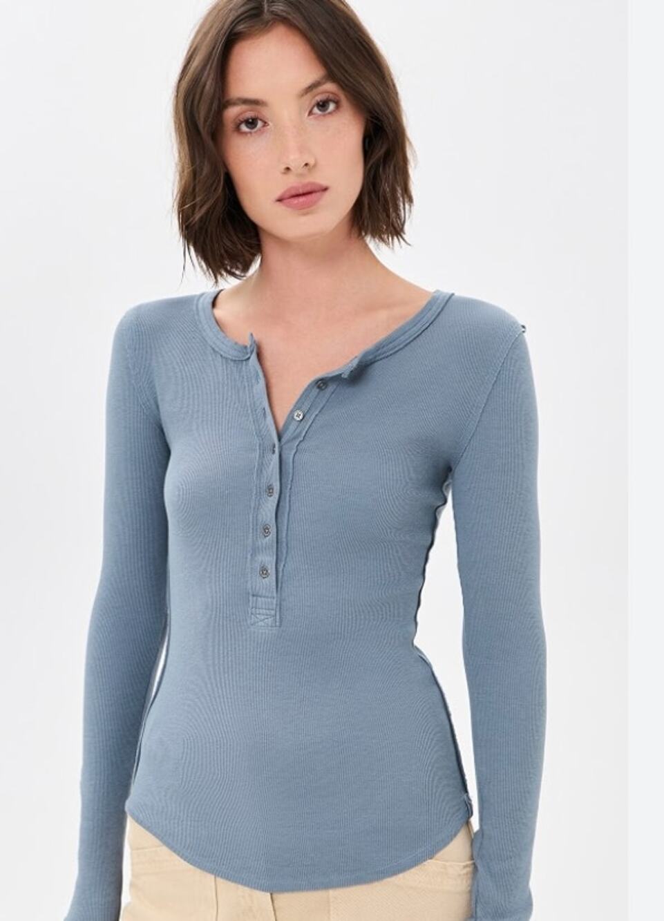 Free People Henley Tee Light Blue Size Medium/Large